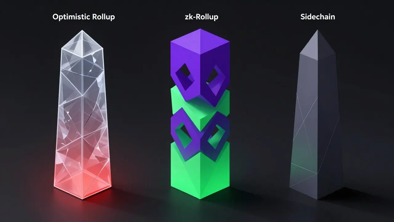 Low poly comparison of optimistic rollups, zk-rollups, and sidechain security structures