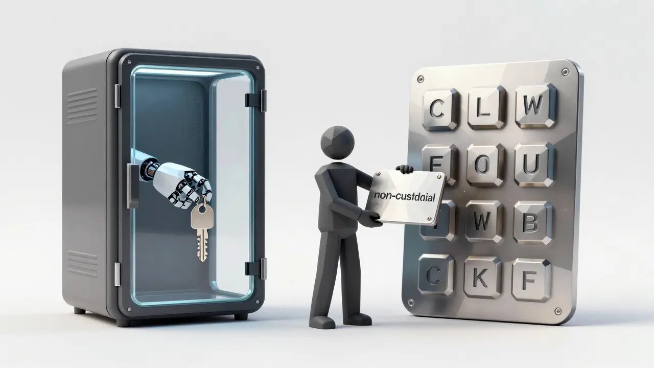 Low poly comparison of secure metal seed phrase vs custodial vault