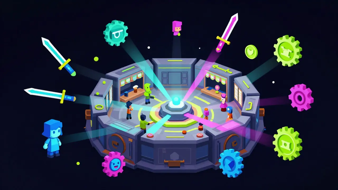 Low poly digital assets and NFTs in a virtual marketplace