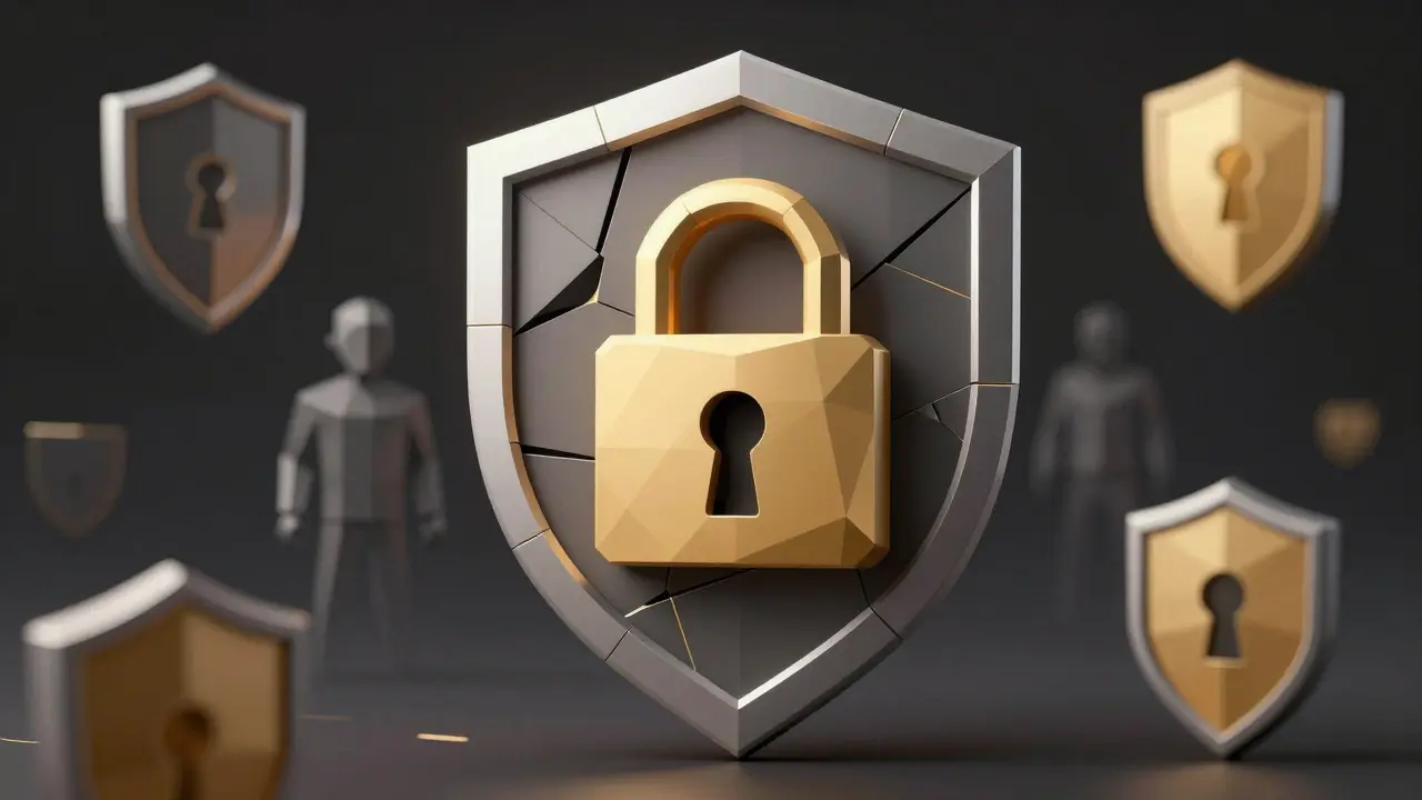 Low poly fragmented shield symbolizing lack of security audits
