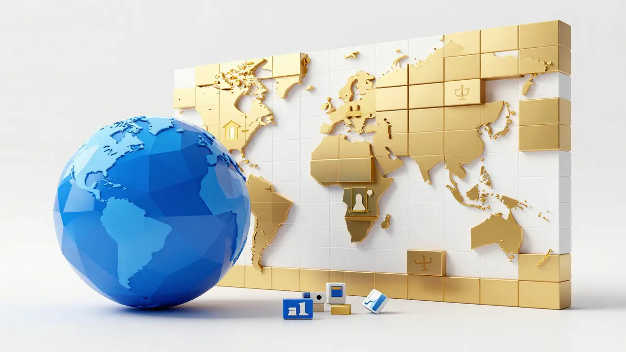 Low poly graphic of crypto platform regulatory barriers