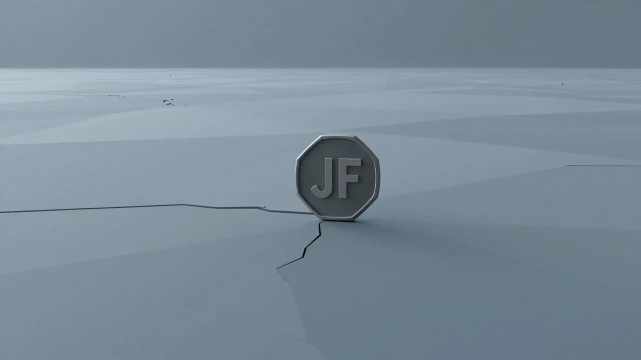 Low poly scene of an isolated coin on a cracked, flat surface representing market stagnation