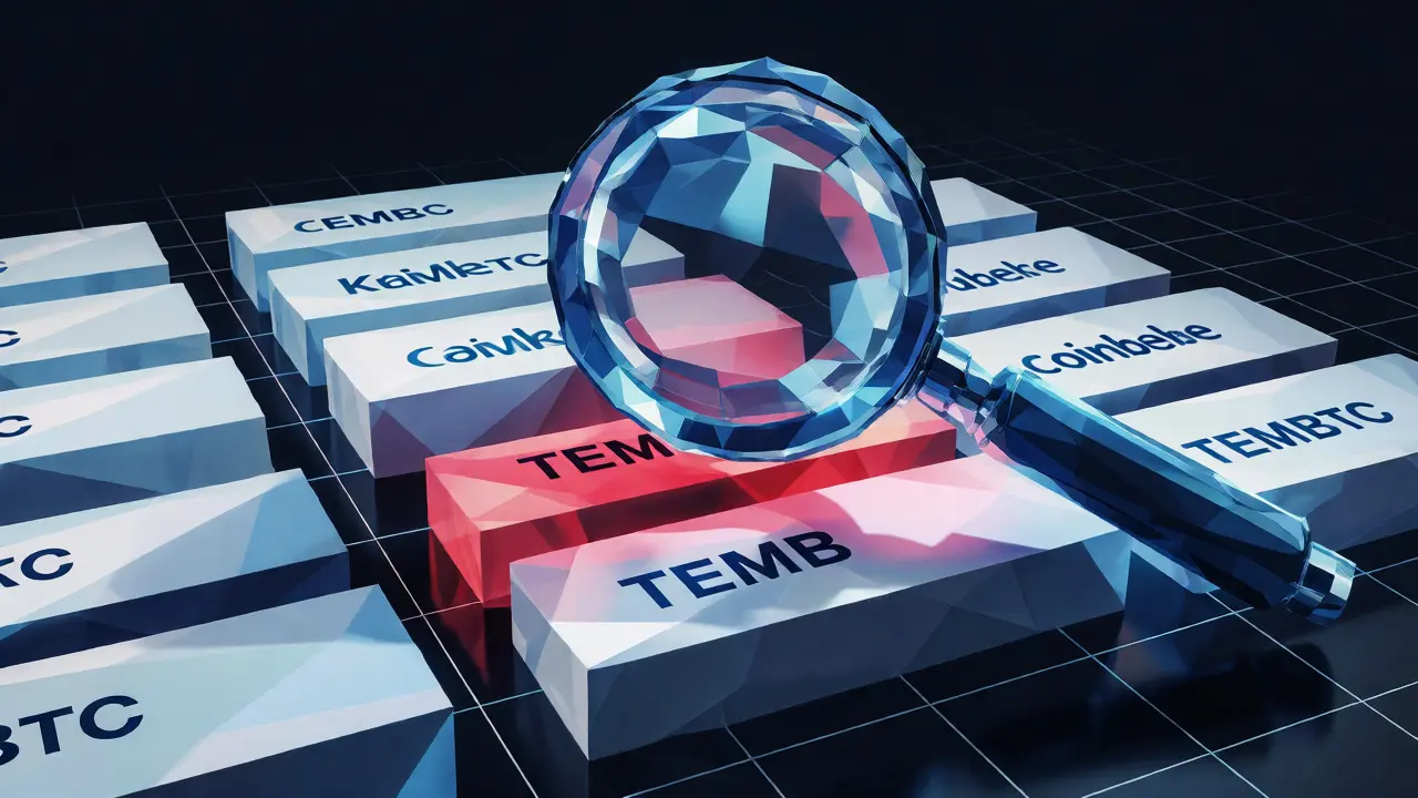 Faceted magnifying glass inspecting empty database slots among solid blocks