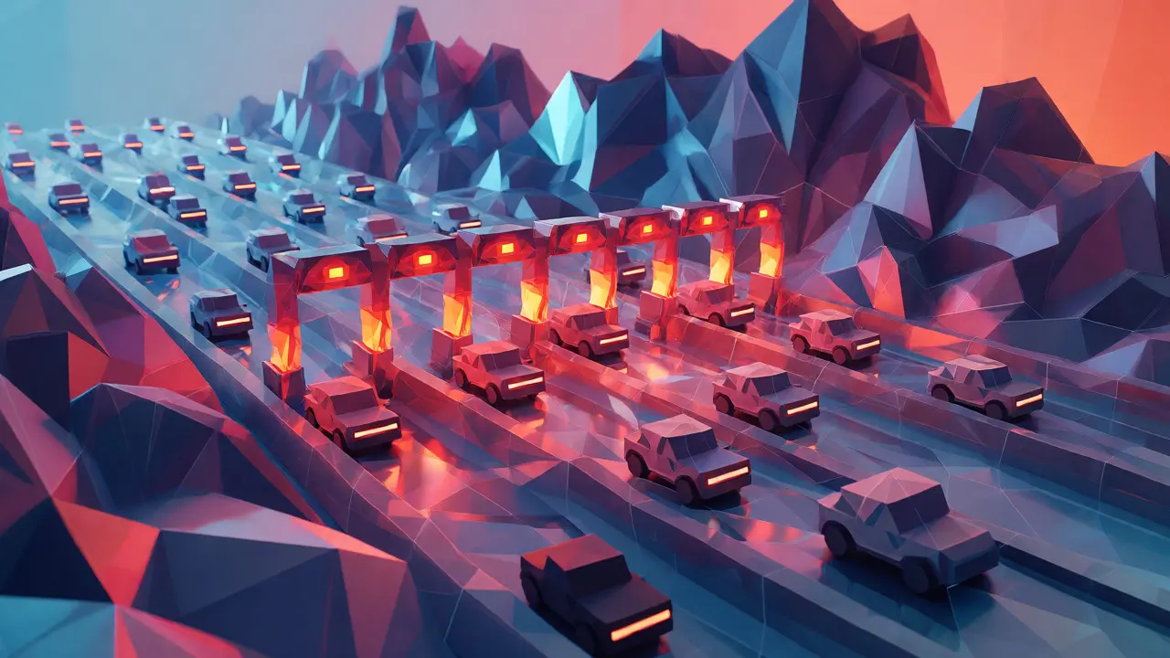 Geometric highway illustrating Ethereum network congestion and high fees.