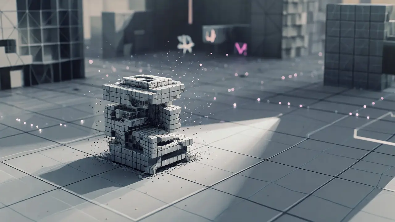Isolated low poly metaverse block representing UMM's limited community engagement and competition.