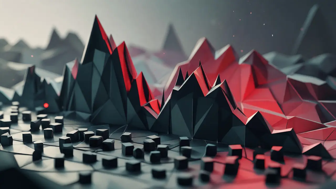 Jagged low-poly graph depicting crypto market volatility and risks.